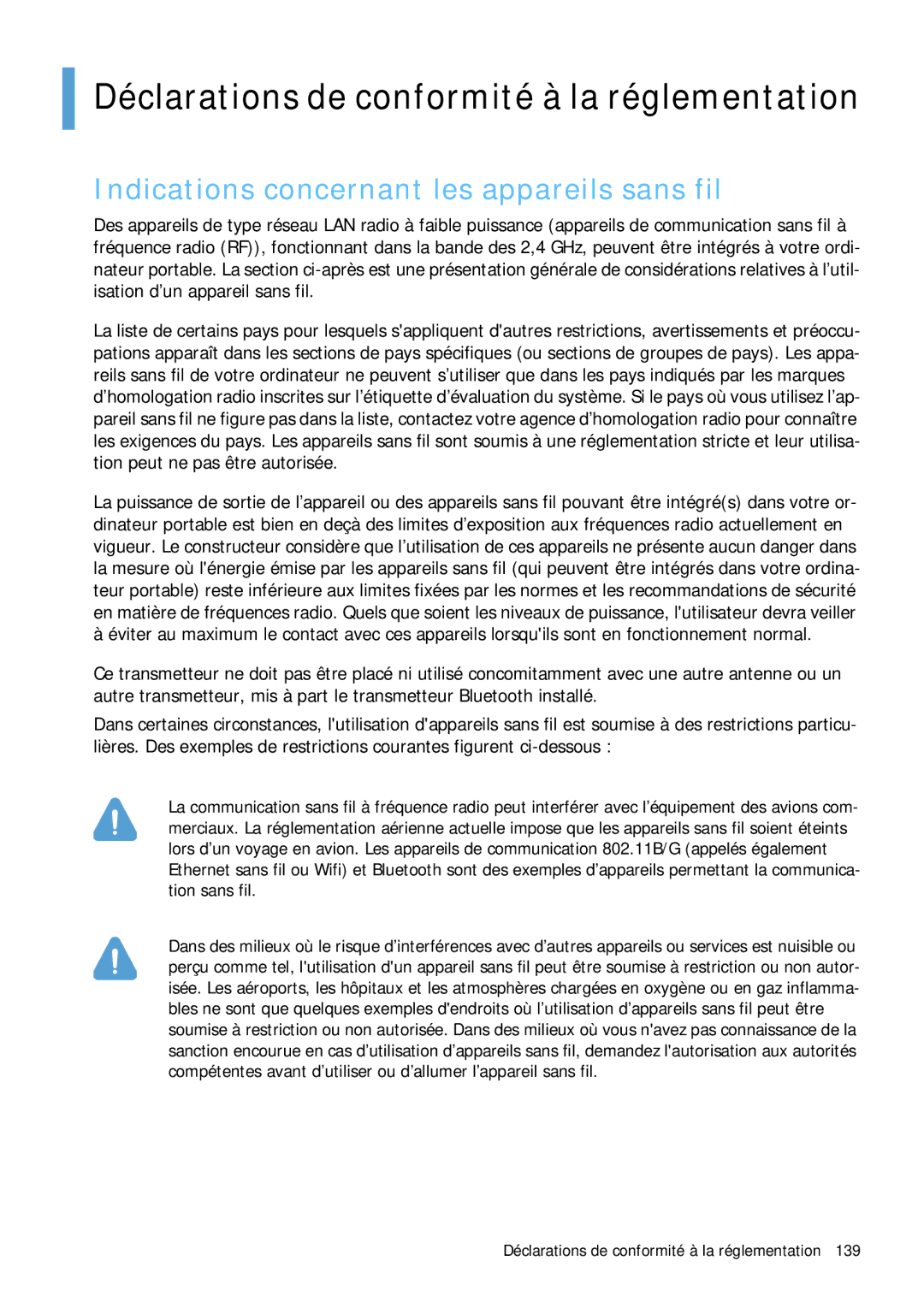 Samsung NP-Q1BV001/SEF manual Déclarations de conformité à la réglementation, Indications concernant les appareils sans fil 