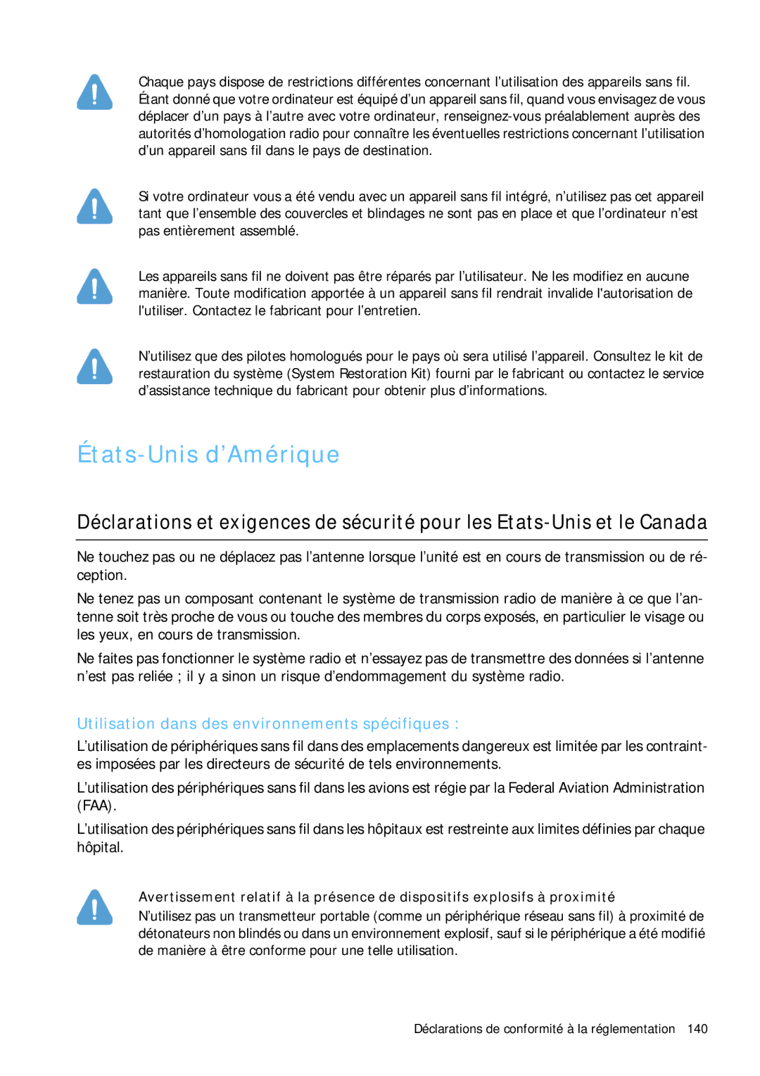 Samsung NP-Q1BV000/SEF, NP-Q1BV003/SEF manual États-Unis d’Amérique, Utilisation dans des environnements spécifiques 