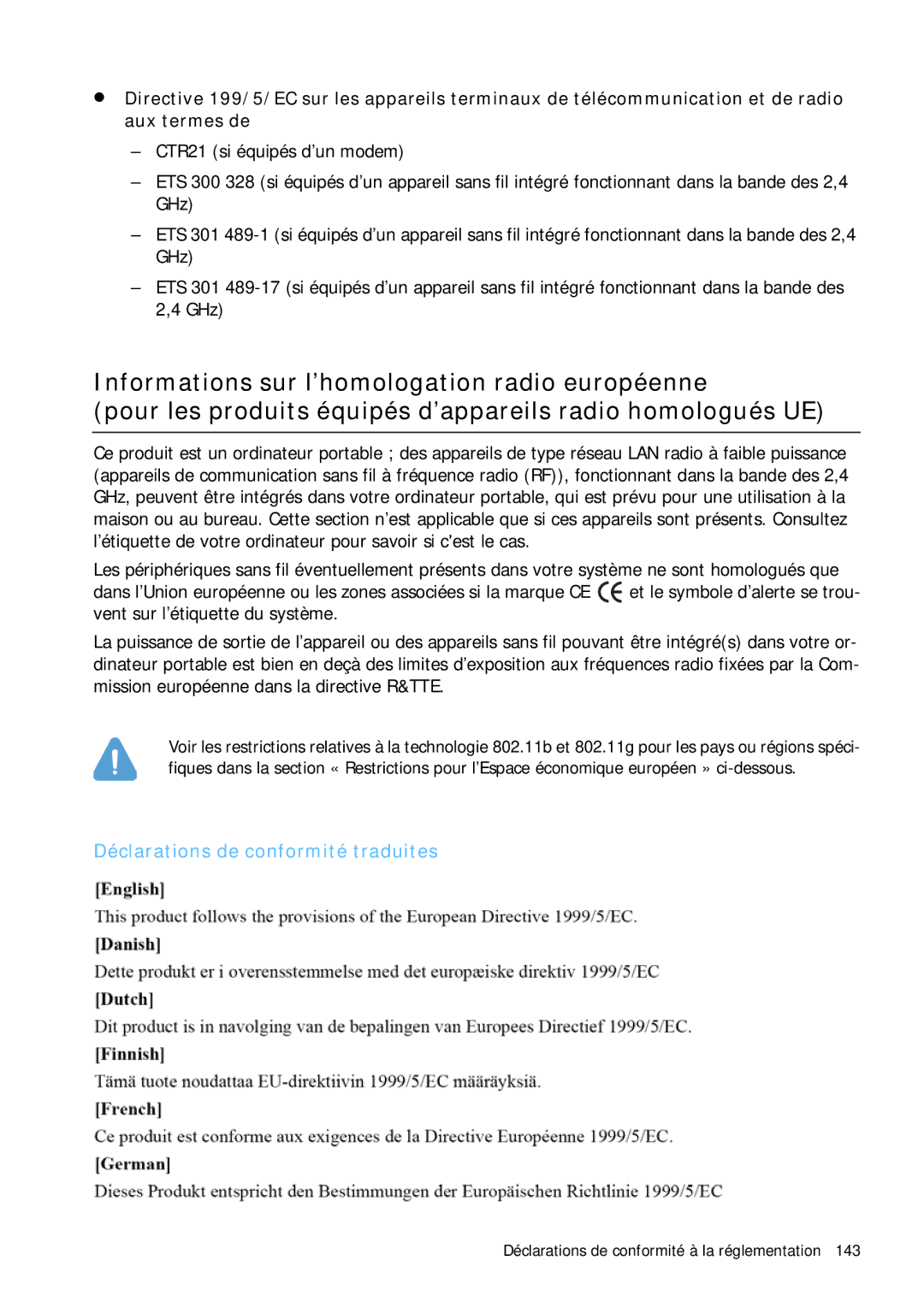 Samsung NP-Q1BV001/SEF, NP-Q1BV000/SEF, NP-Q1BV003/SEF, NP-Q1BV002/SEF manual Déclarations de conformité traduites 