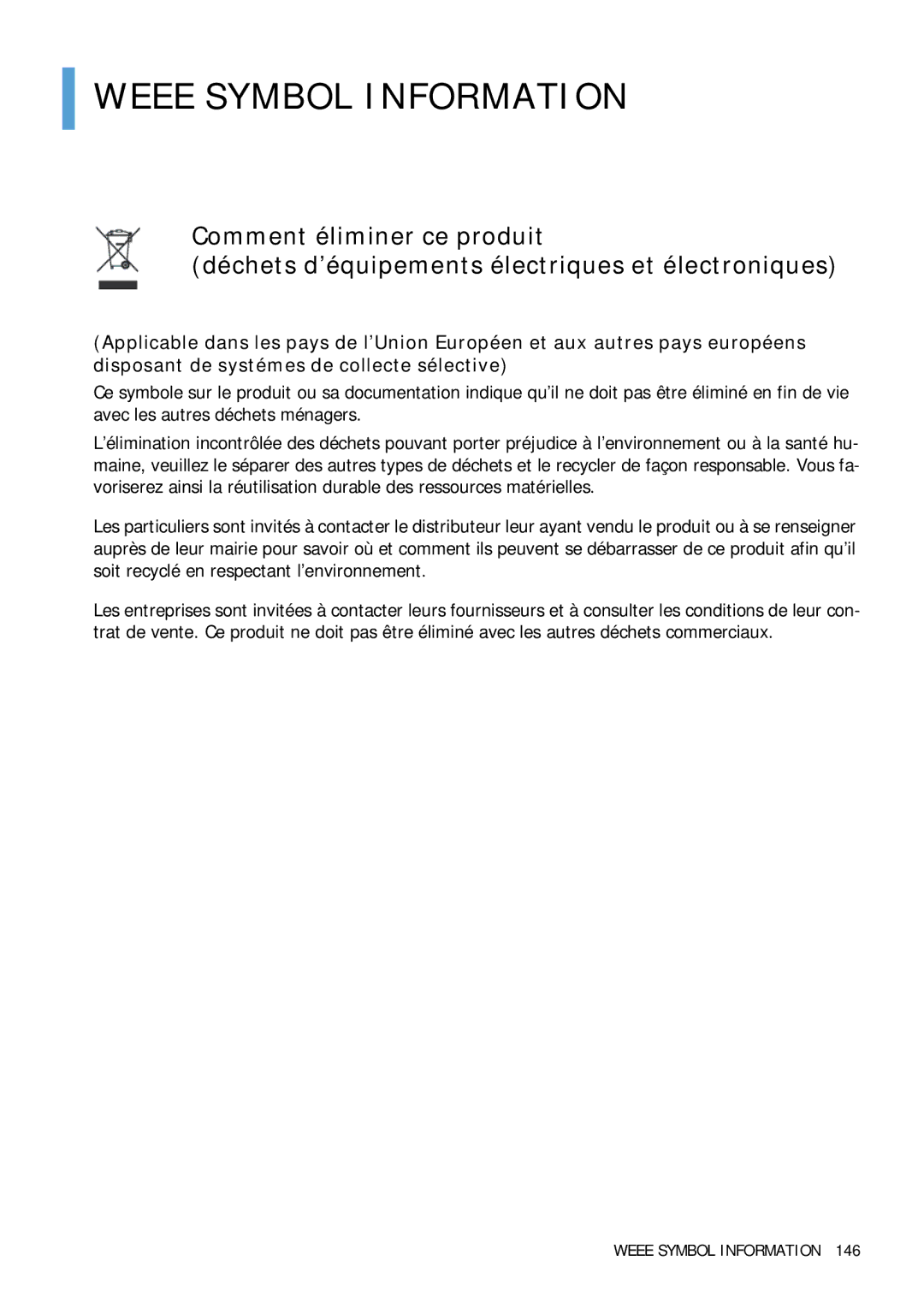 Samsung NP-Q1BV002/SEF, NP-Q1BV000/SEF, NP-Q1BV003/SEF, NP-Q1BV001/SEF manual Weee Symbol Information 