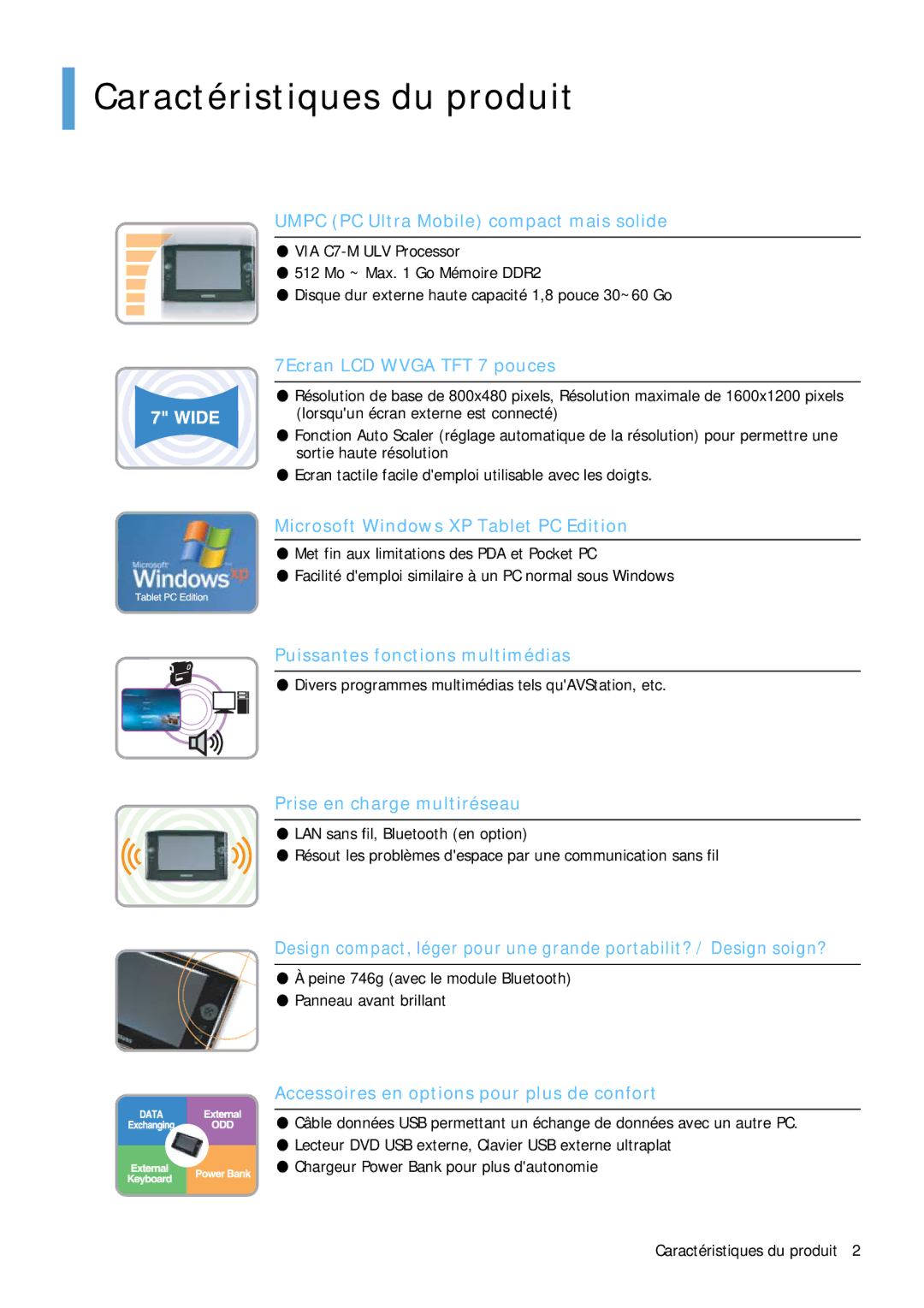 Samsung NP-Q1BV002/SEF, NP-Q1BV000/SEF manual Caractéristiques du produit, Umpc PC Ultra Mobile compact mais solide 