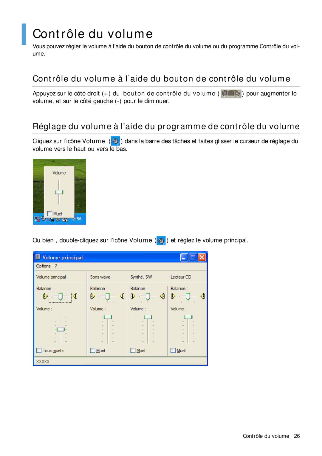 Samsung NP-Q1BV002/SEF, NP-Q1BV000/SEF, NP-Q1BV003/SEF manual Contrôle du volume à l’aide du bouton de contrôle du volume 