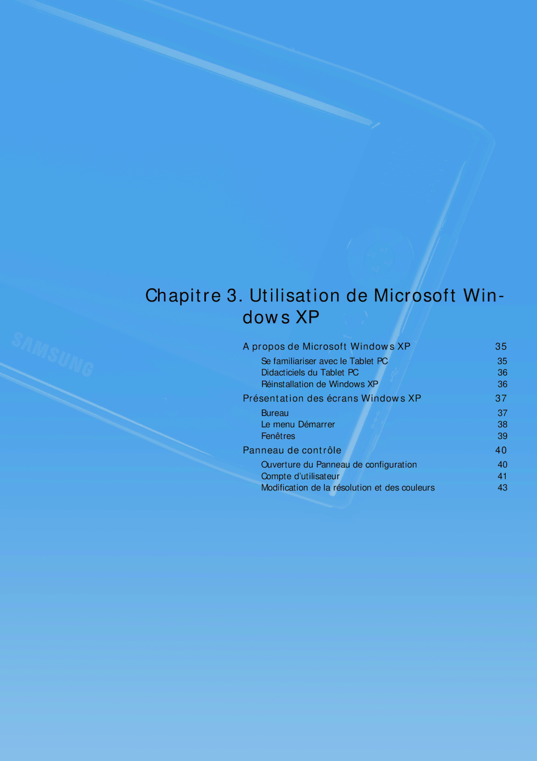 Samsung NP-Q1BV002/SEF, NP-Q1BV000/SEF, NP-Q1BV003/SEF, NP-Q1BV001/SEF Chapitre 3. Utilisation de Microsoft Win- dows XP 