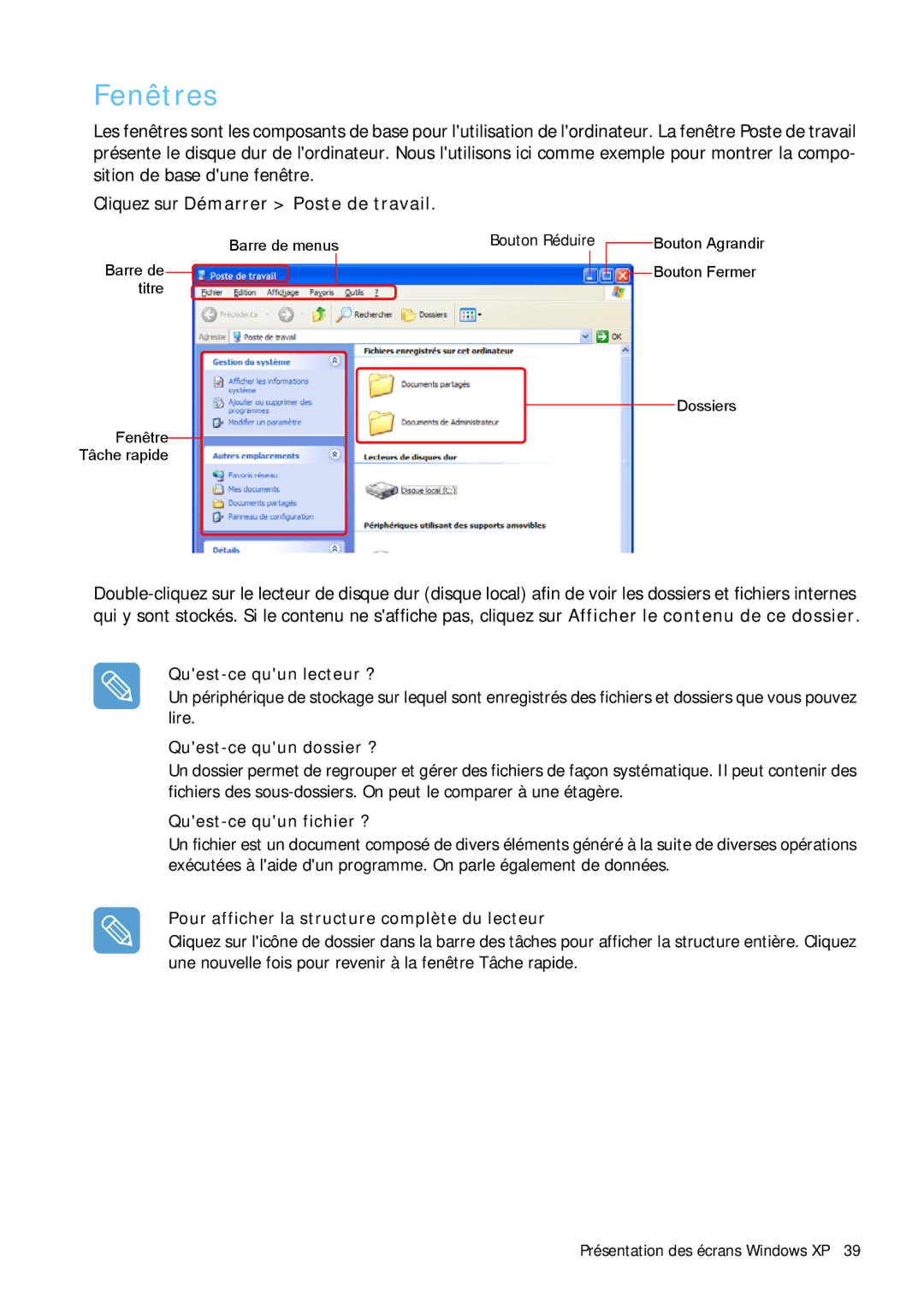 Samsung NP-Q1BV001/SEF, NP-Q1BV000/SEF, NP-Q1BV003/SEF, NP-Q1BV002/SEF manual Fenêtres, Cliquez sur Démarrer Poste de travail 