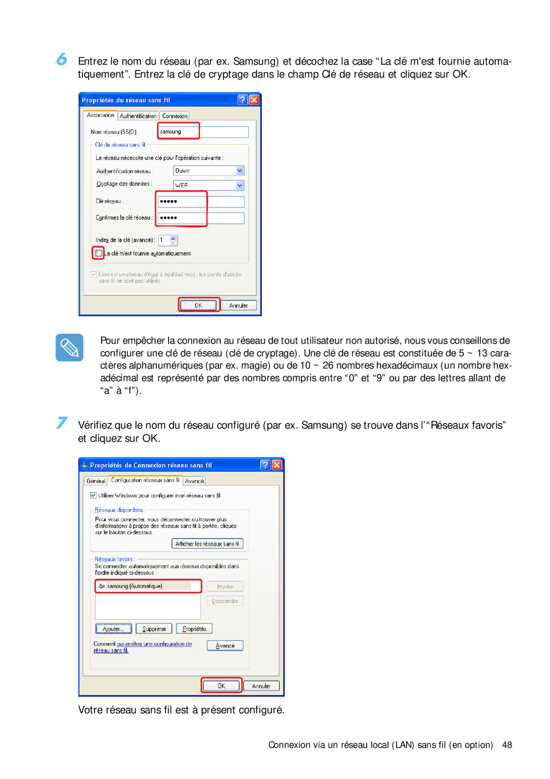 Samsung NP-Q1BV000/SEF, NP-Q1BV003/SEF, NP-Q1BV002/SEF, NP-Q1BV001/SEF Connexion via un réseau local LAN sans fil en option 