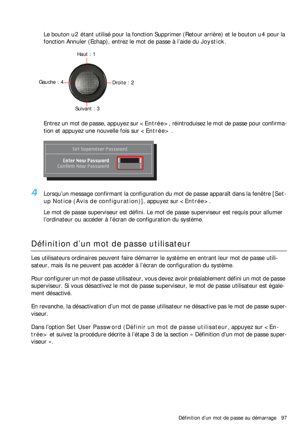 Samsung NP-Q1BV003/SEF, NP-Q1BV000/SEF, NP-Q1BV002/SEF, NP-Q1BV001/SEF manual Définition d’un mot de passe utilisateur 