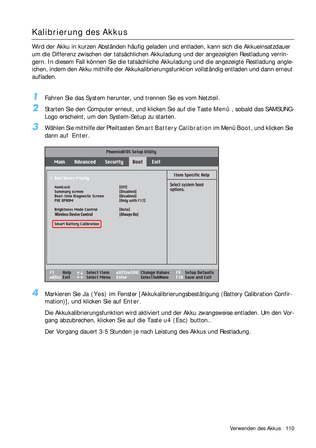 Samsung NP-Q1BV001/SEG, NP-Q1BV000/SEG manual Kalibrierung des Akkus 