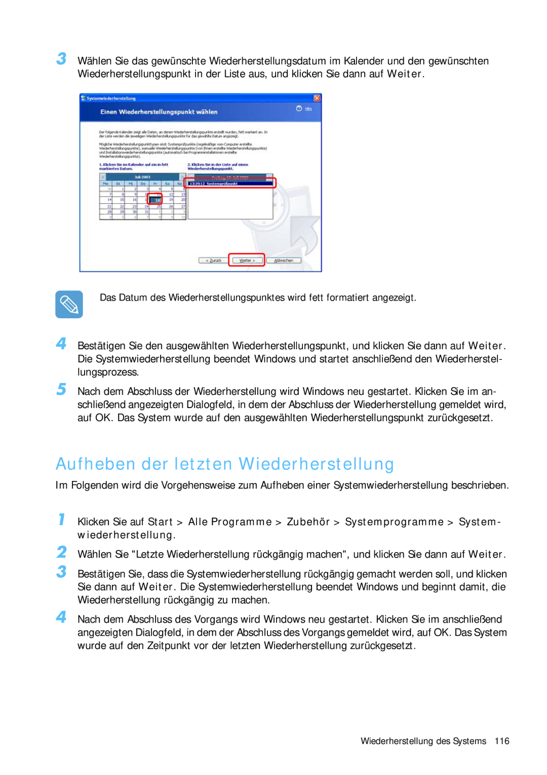 Samsung NP-Q1BV001/SEG, NP-Q1BV000/SEG manual Aufheben der letzten Wiederherstellung 