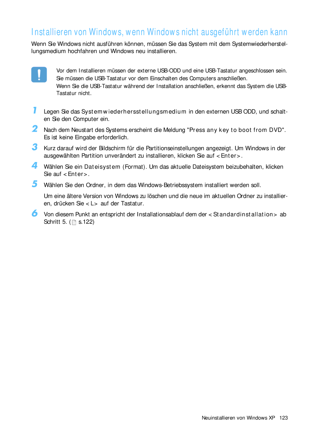 Samsung NP-Q1BV000/SEG, NP-Q1BV001/SEG manual Neuinstallieren von Windows XP 