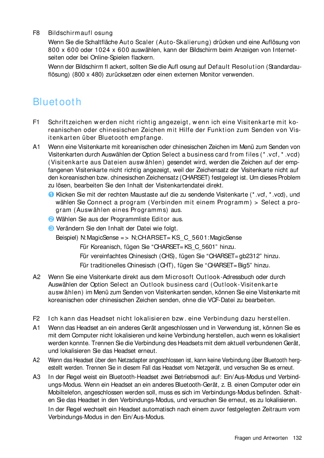 Samsung NP-Q1BV001/SEG, NP-Q1BV000/SEG manual Bluetooth, F8 Bildschirmaufl osung 