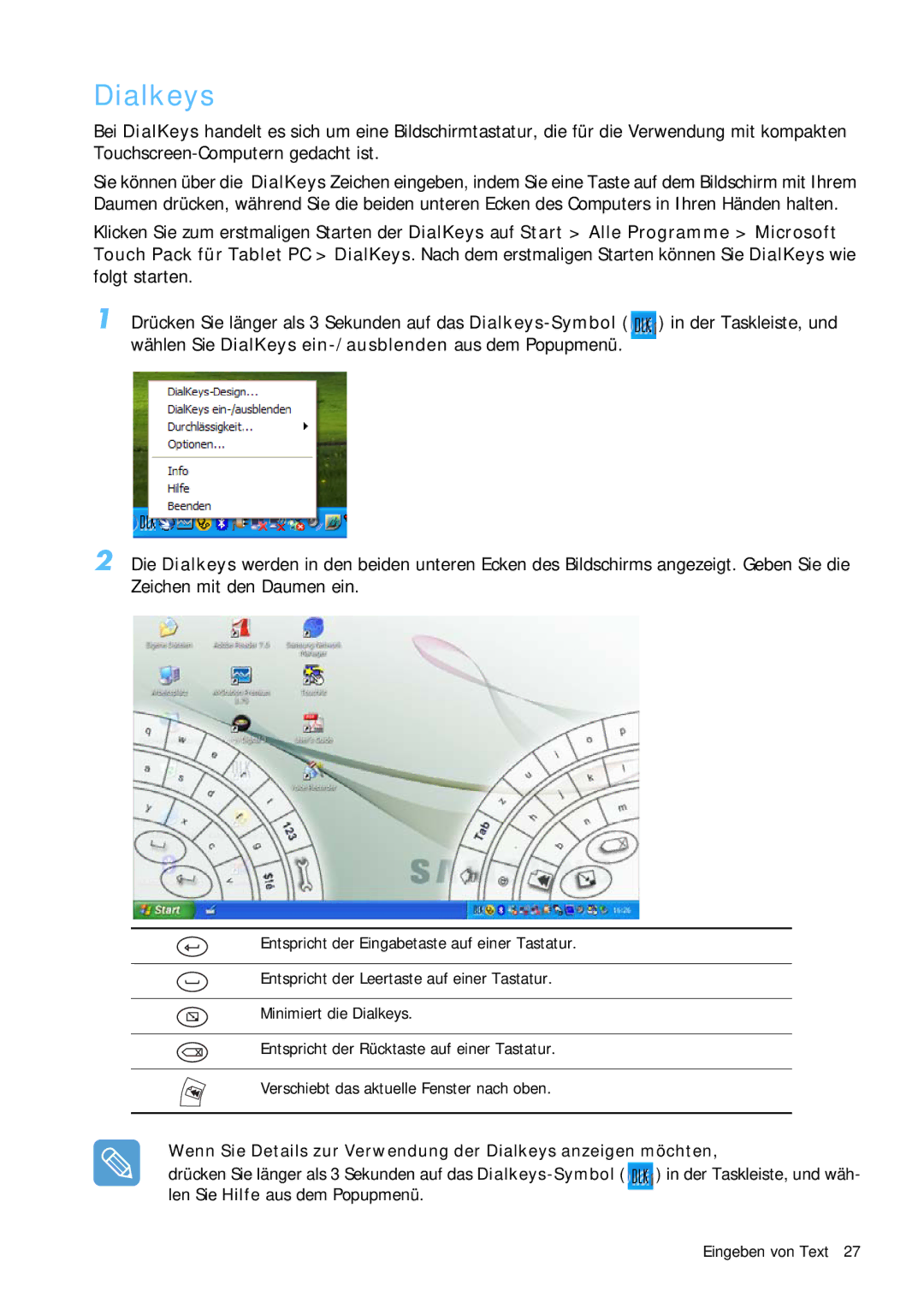 Samsung NP-Q1BV000/SEG, NP-Q1BV001/SEG manual Dialkeys 