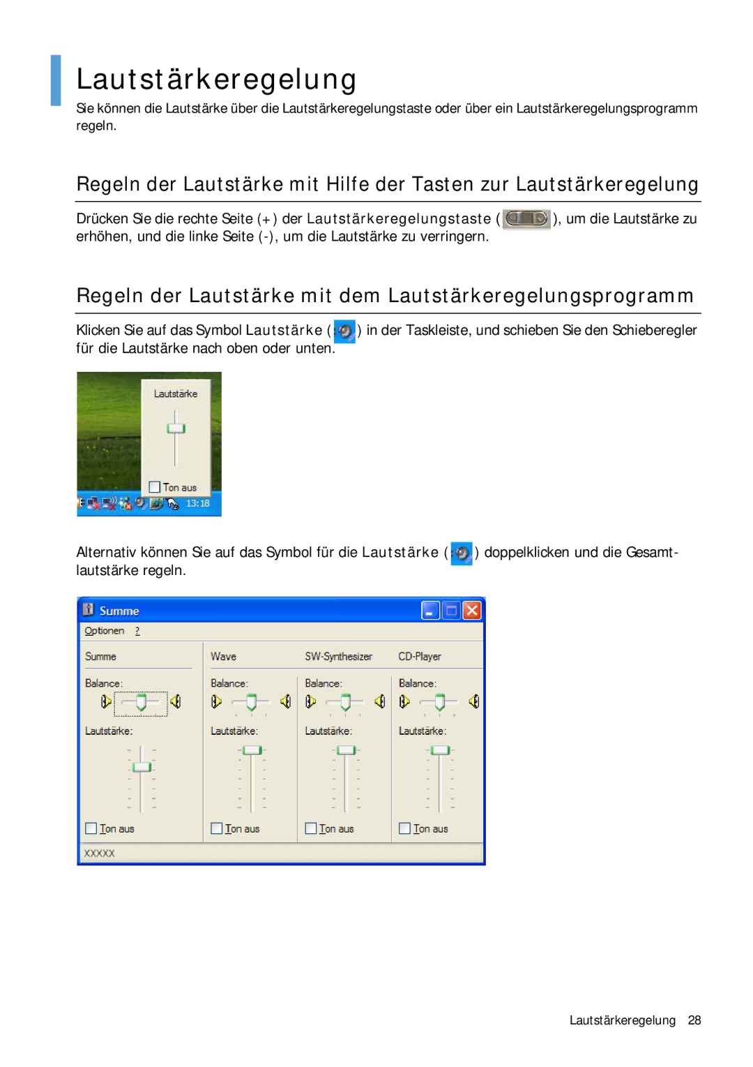 Samsung NP-Q1BV001/SEG, NP-Q1BV000/SEG manual Regeln der Lautstärke mit dem Lautstärkeregelungsprogramm 