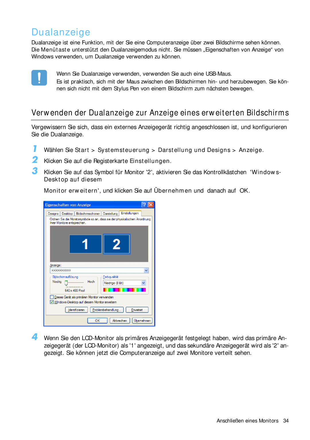 Samsung NP-Q1BV001/SEG, NP-Q1BV000/SEG manual Dualanzeige, Desktop auf diesem 