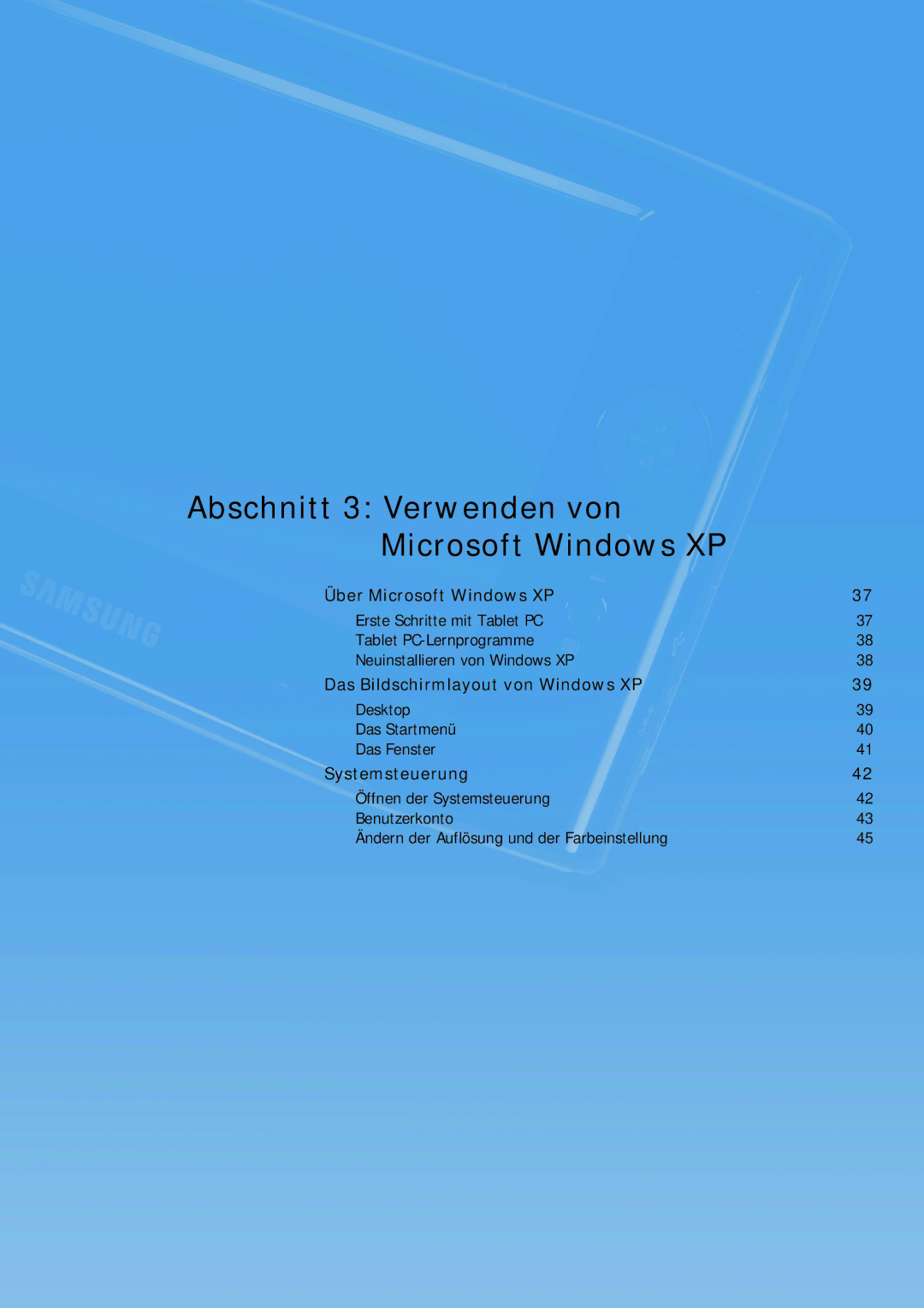 Samsung NP-Q1BV001/SEG, NP-Q1BV000/SEG manual Abschnitt 3 Verwenden von Microsoft Windows XP 