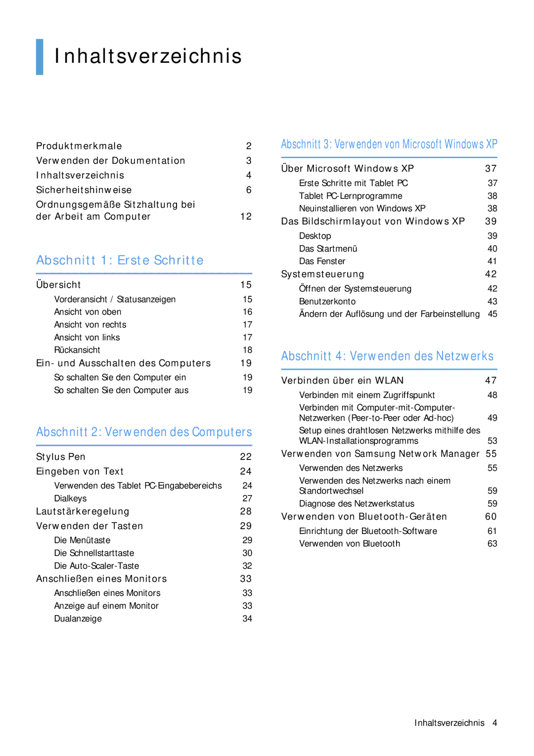 Samsung NP-Q1BV001/SEG, NP-Q1BV000/SEG manual Inhaltsverzeichnis 