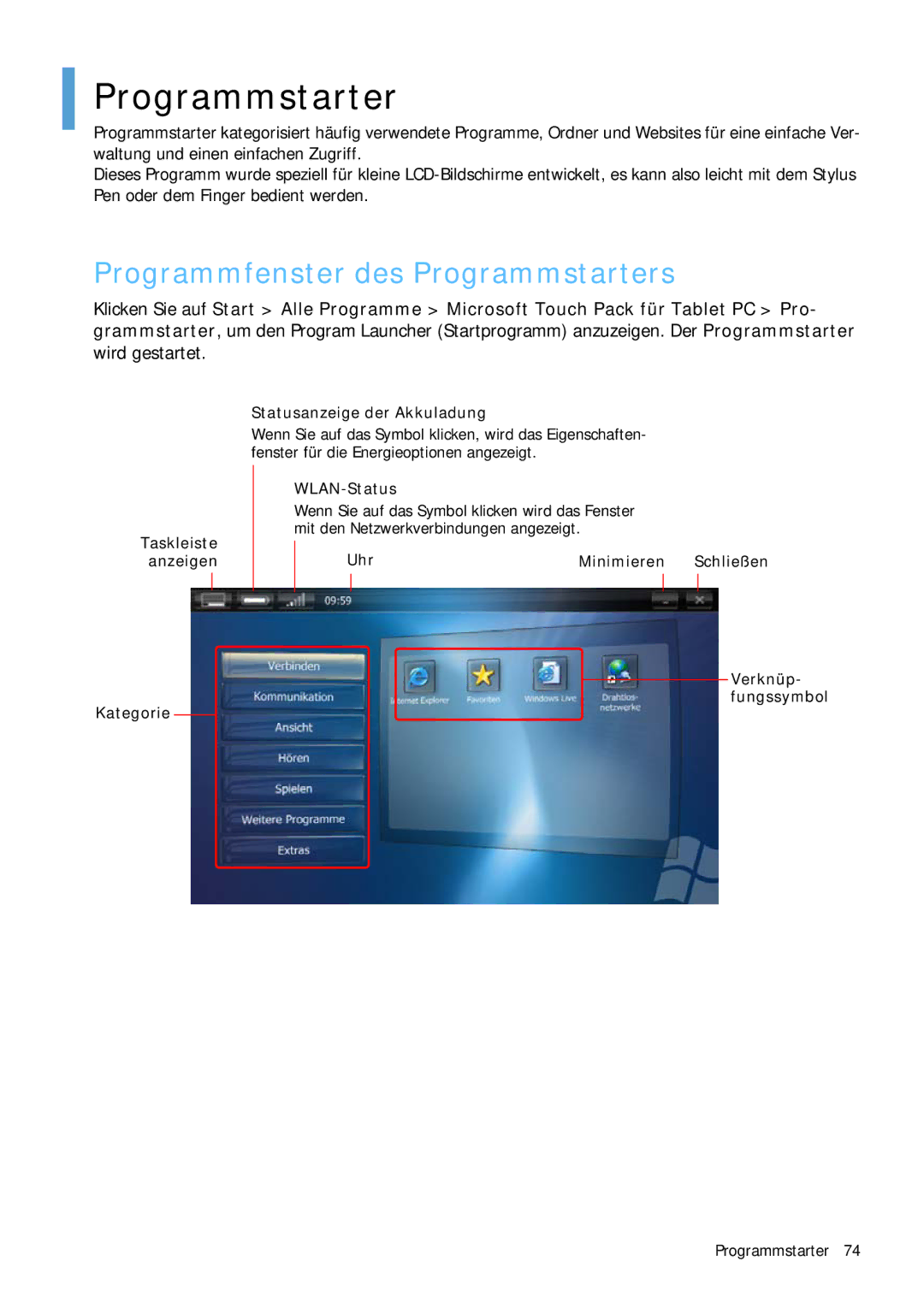 Samsung NP-Q1BV001/SEG, NP-Q1BV000/SEG manual Programmfenster des Programmstarters 