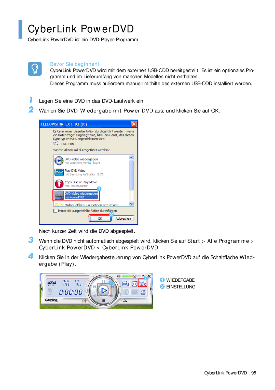 Samsung NP-Q1BV000/SEG, NP-Q1BV001/SEG manual CyberLink PowerDVD 