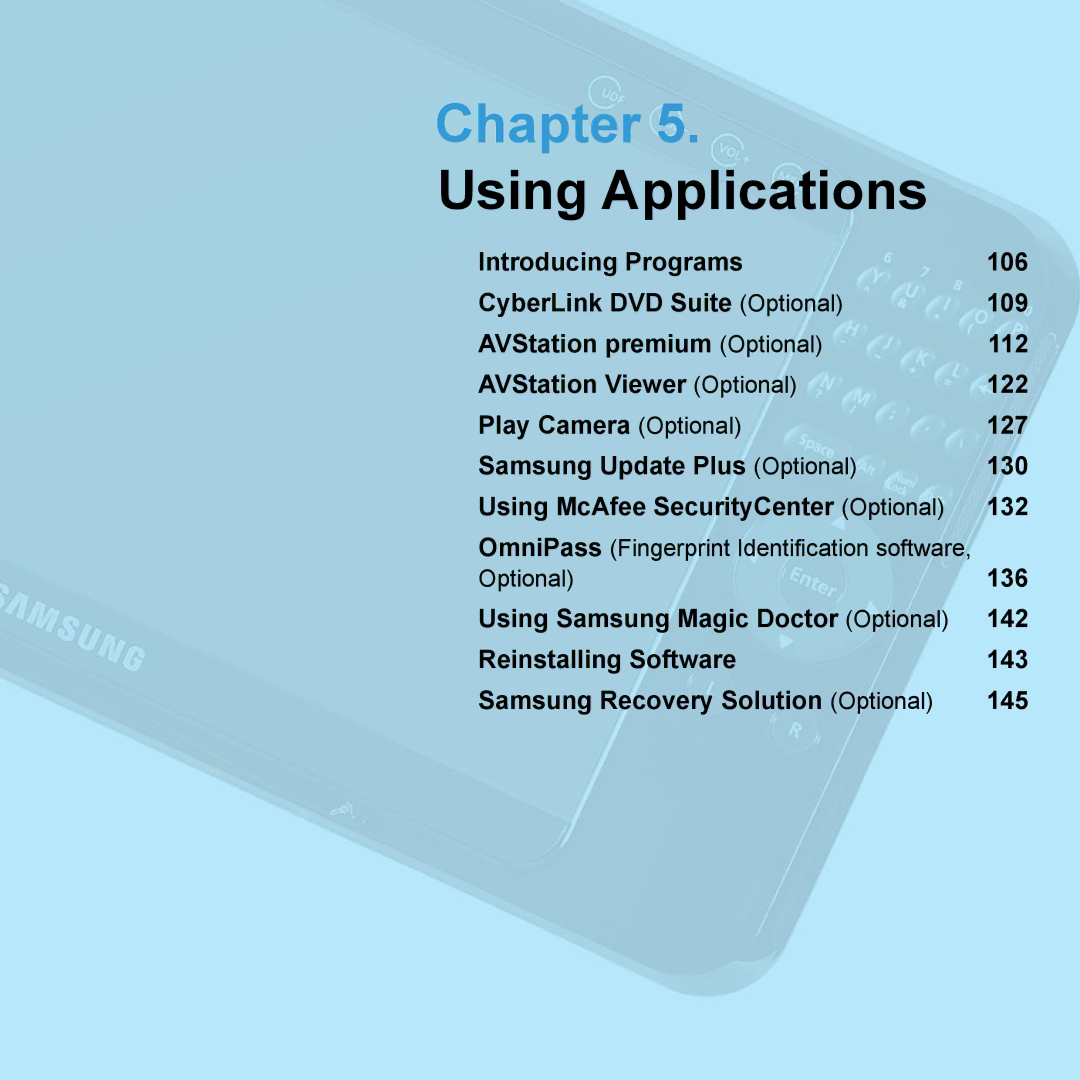 Samsung NP-Q1U/002/SES, NP-Q1U/YM/SEG, NP-Q1U/001/SEG manual 136, OmniPass Fingerprint Identification software, Optional 