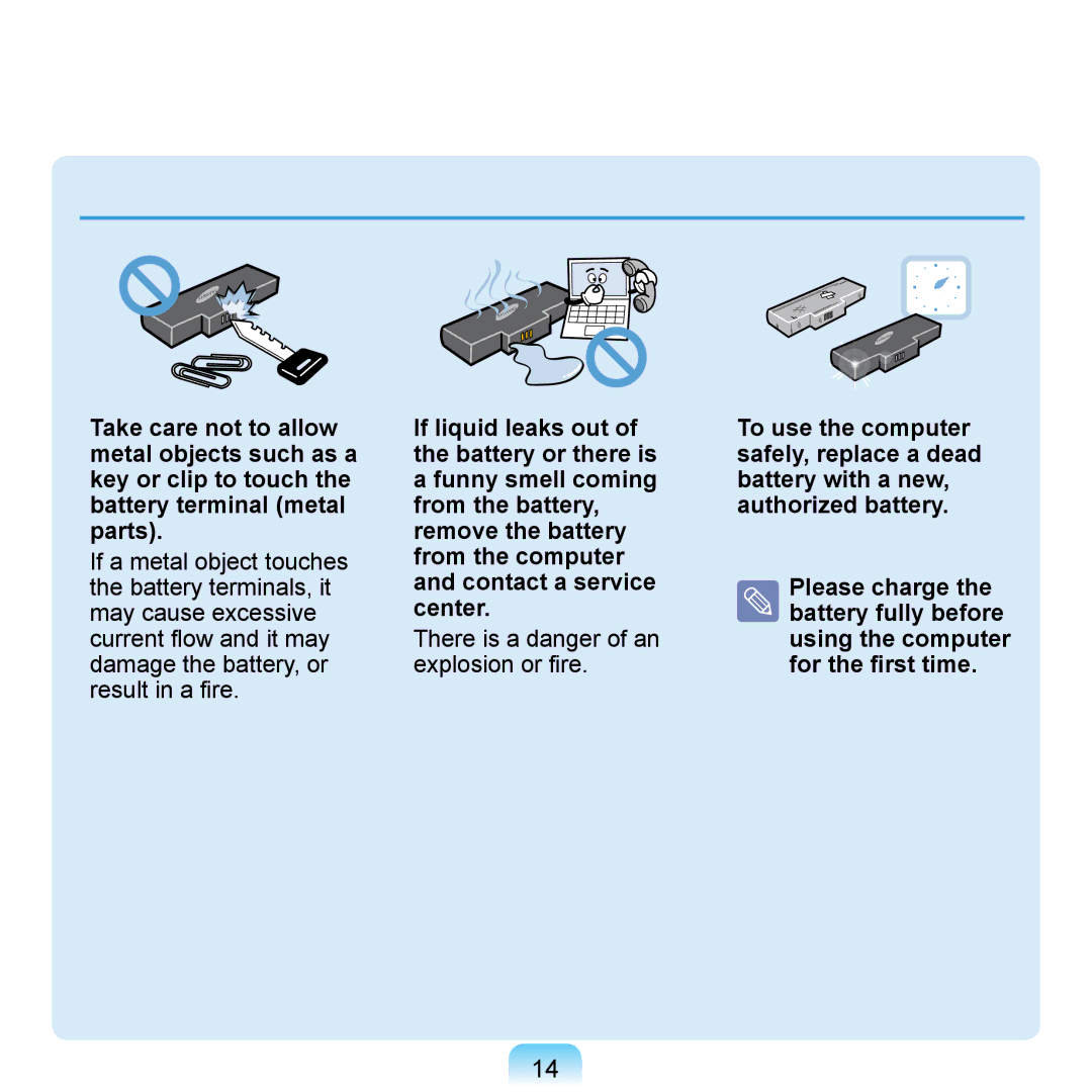 Samsung NP-Q1U-AIR/SEF, NP-Q1U/YM/SEG, NP-Q1U/001/SEG, NP-Q1UR000/SEG manual There is a danger of an explosion or fire 