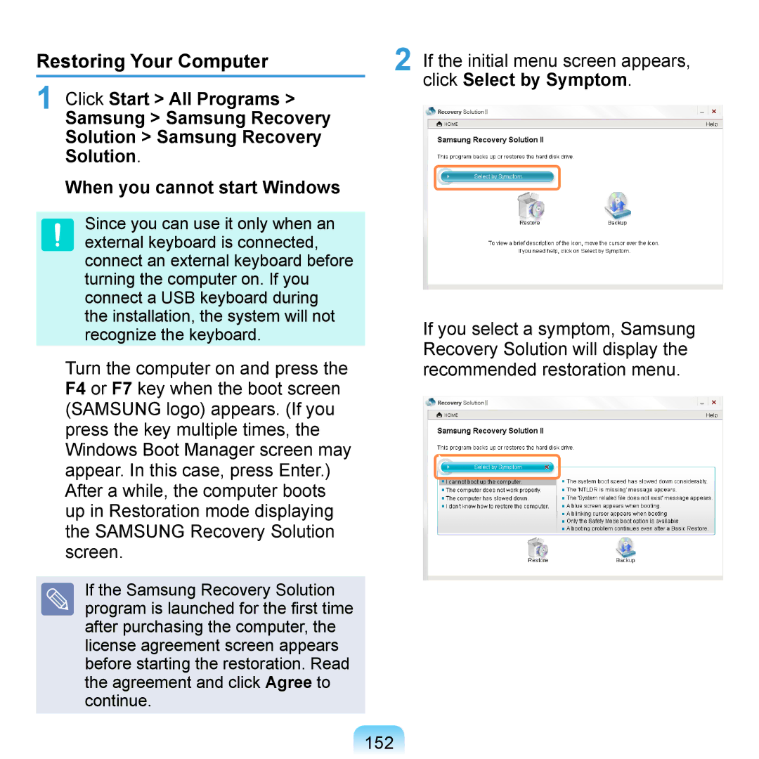 Samsung NP-Q1U/BAY/SEG, NP-Q1U/YM/SEG, NP-Q1U/001/SEG, NP-Q1UR000/SEG, NP-Q1U/000/SEG, NP-Q1UA000/SEG Restoring Your Computer 