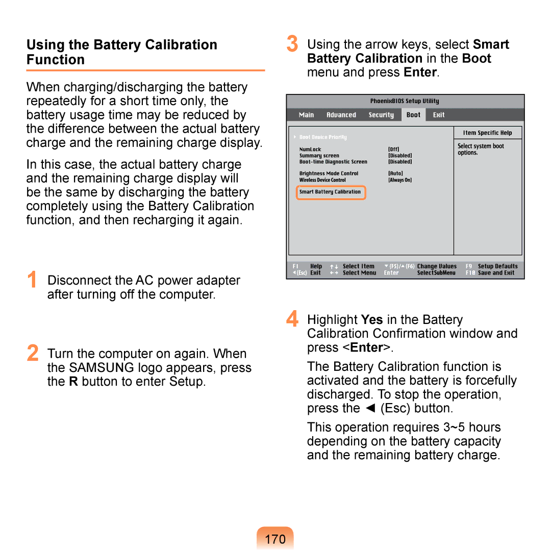 Samsung NP-Q1U/000/SEI, NP-Q1U/YM/SEG, NP-Q1U/001/SEG, NP-Q1UR000/SEG, NP-Q1U/000/SEG Using the Battery Calibration Function 