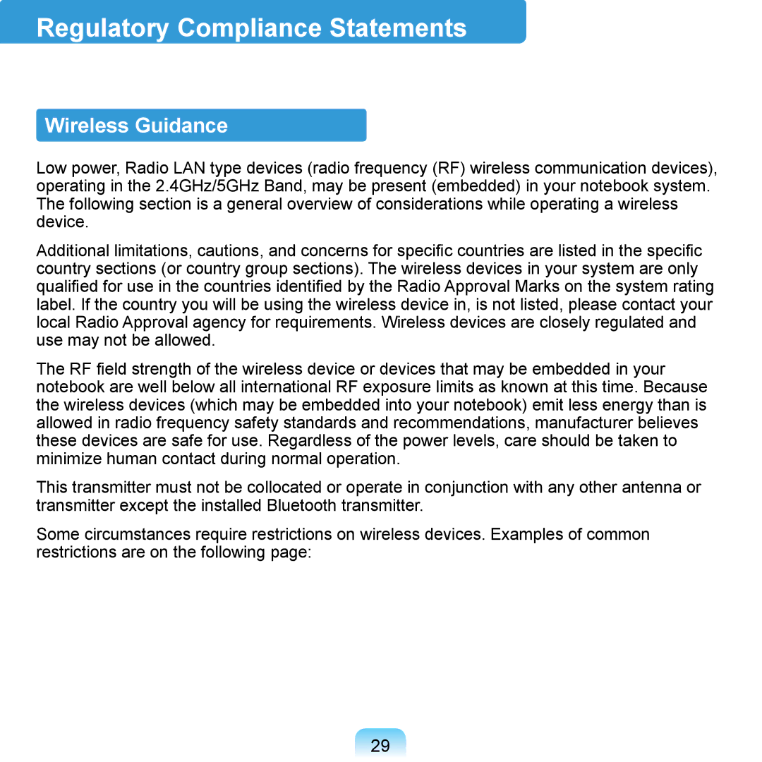 Samsung NP-Q1U/YM/SES, NP-Q1U/YM/SEG, NP-Q1U/001/SEG, NP-Q1UR000/SEG Regulatory Compliance Statements, Wireless Guidance 