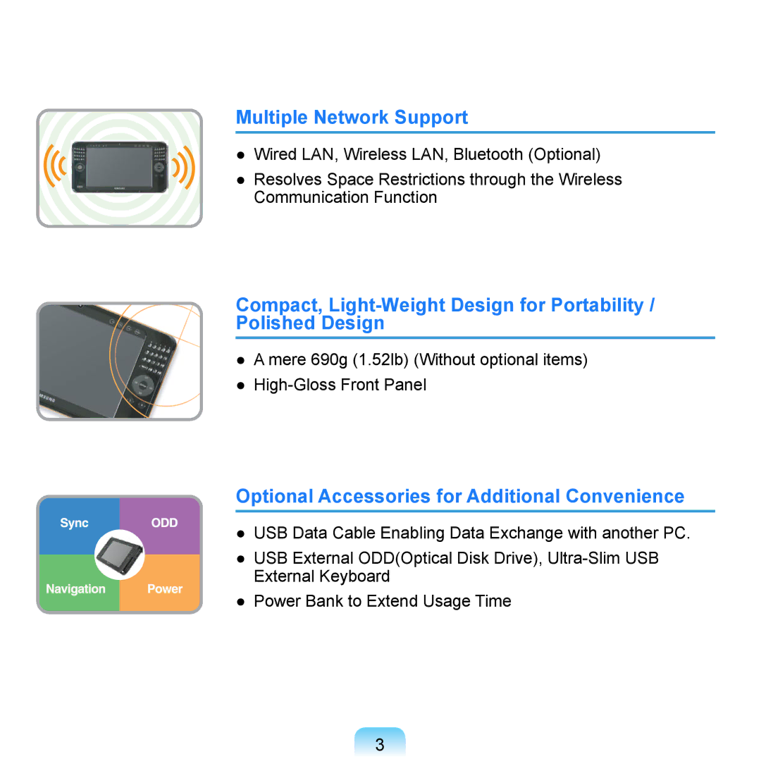 Samsung NP-Q1U/000/SEG, NP-Q1U/YM/SEG manual Multiple Network Support, Optional Accessories for Additional Convenience 