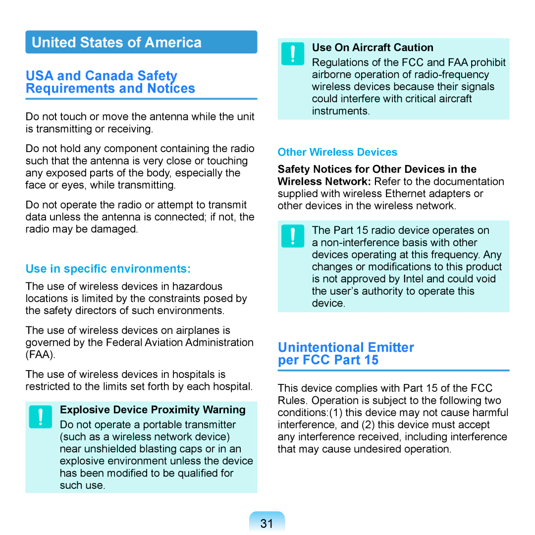 Samsung NP-Q1U/002/SES, NP-Q1U/YM/SEG manual United States of America, USA and Canada Safety Requirements and Notices 