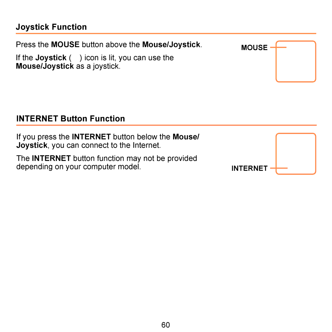 Samsung NP-Q1U/001/SEI manual Joystick Function, Internet Button Function, Press the Mouse button above the Mouse/Joystick 