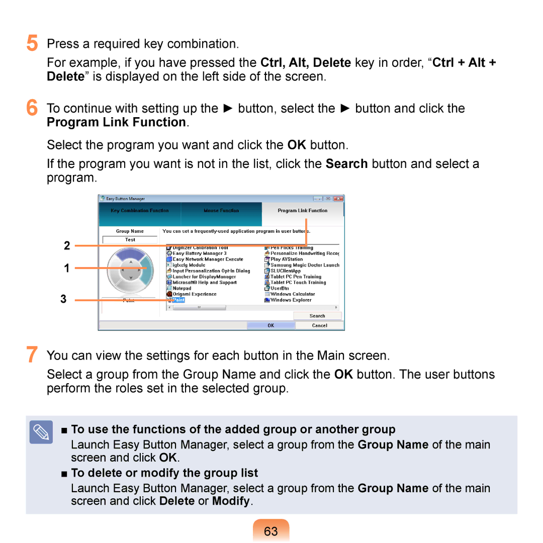 Samsung NP-Q1UF000/SEI manual To use the functions of the added group or another group, To delete or modify the group list 