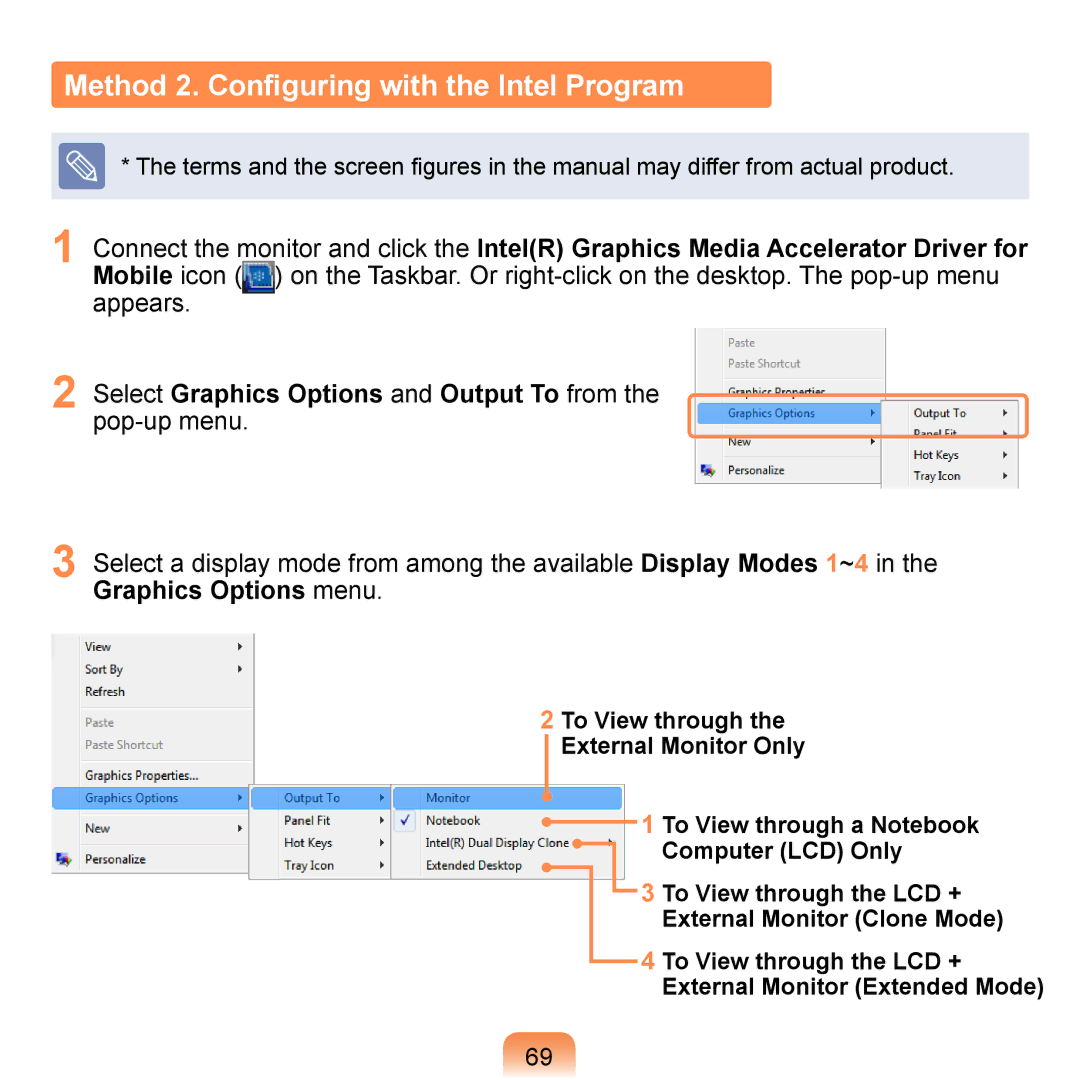 Samsung NP-Q1U/000/SES, NP-Q1U/YM/SEG, NP-Q1U/001/SEG, NP-Q1UR000/SEG manual Method 2. Configuring with the Intel Program 