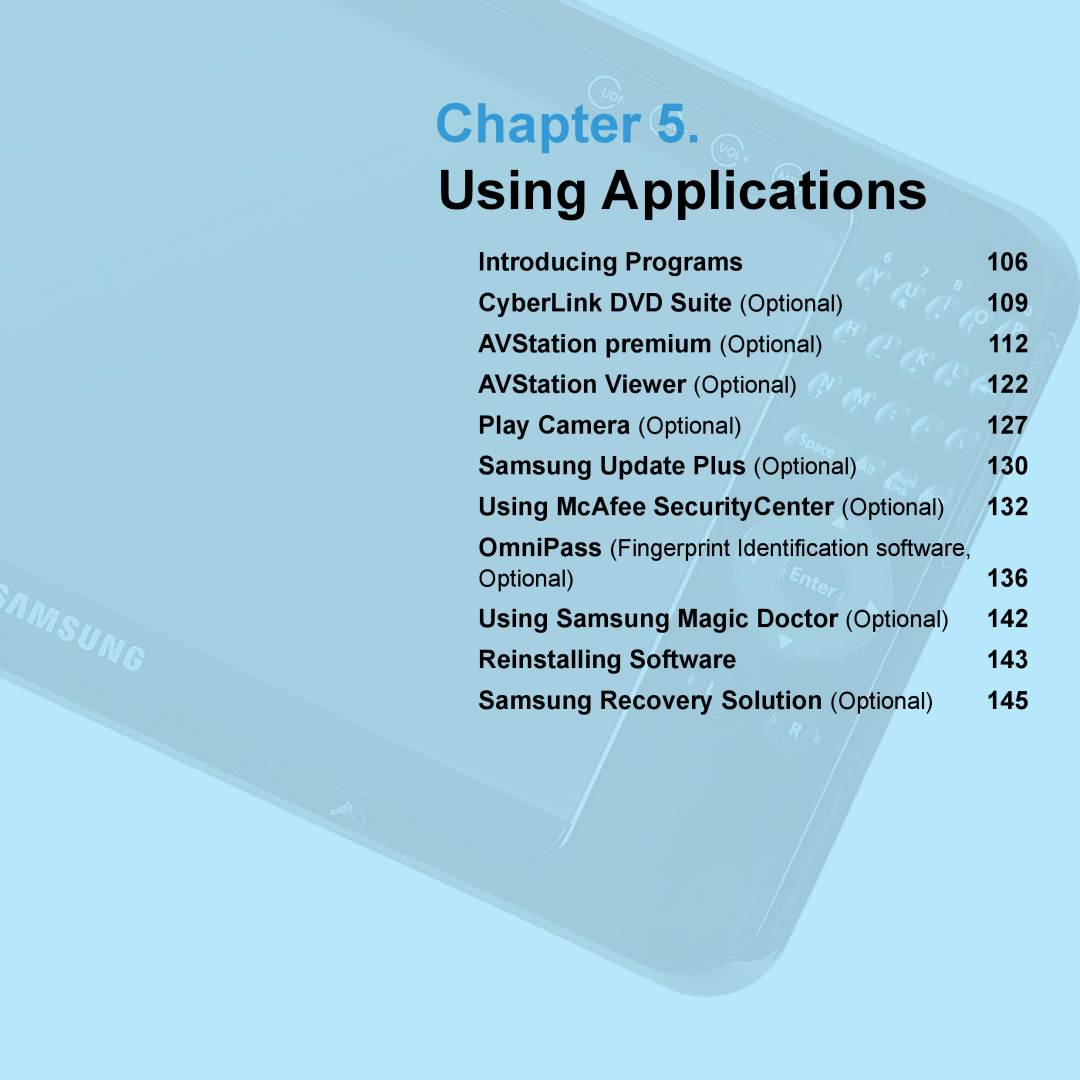 Samsung NP-Q1U/002/SES Using Applications, Introducing Programs, CyberLink DVD Suite Optional, AVStation premium Optional 