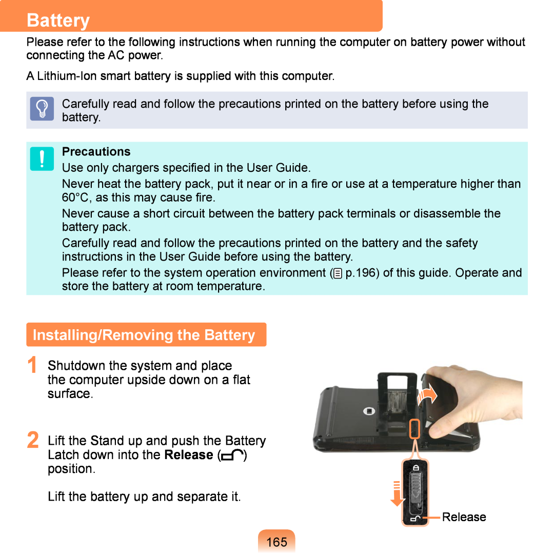 Samsung NP-Q1UA000/SEI, NP-Q1U/YM/SEG, NP-Q1U/001/SEG, NP-Q1UR000/SEG manual Installing/Removing the Battery, Precautions 