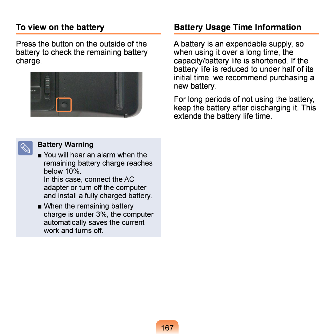 Samsung NP-Q1U/AUT/SEI, NP-Q1U/YM/SEG, NP-Q1U/001/SEG, NP-Q1UR000/SEG To view on the battery, Battery Usage Time Information 