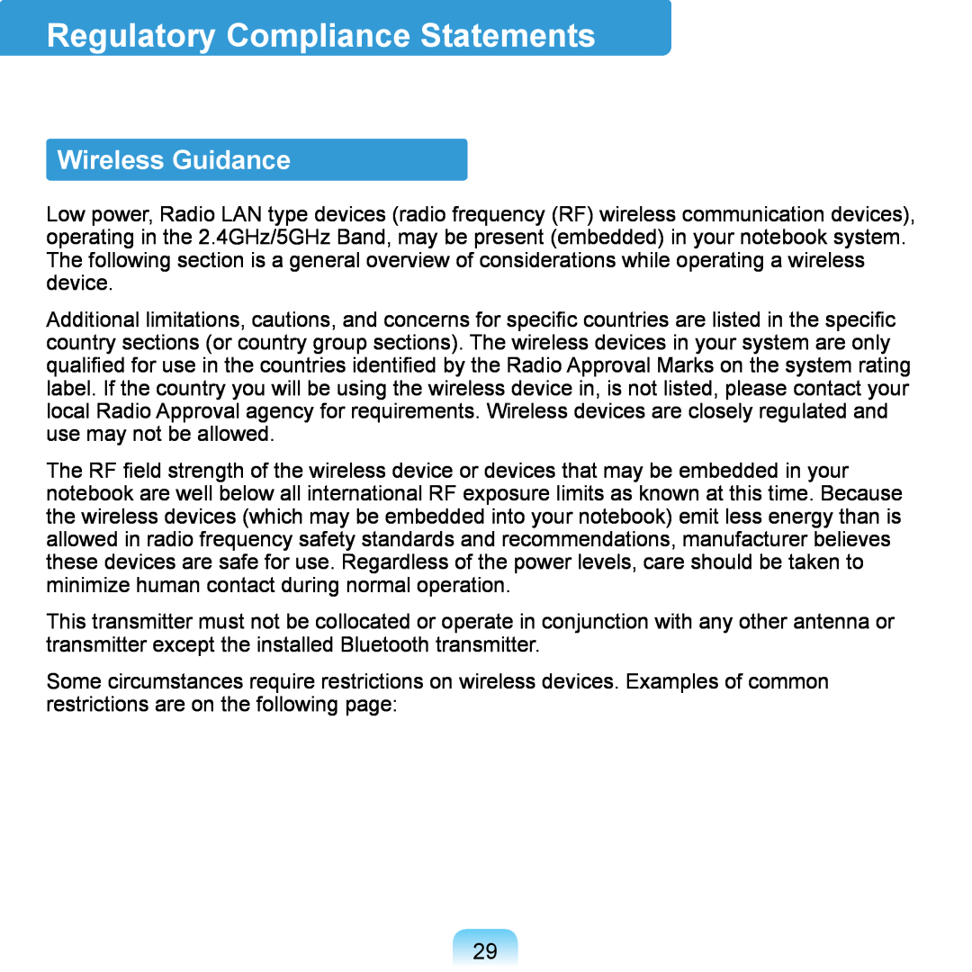 Samsung NP-Q1U/YM/SES, NP-Q1U/YM/SEG, NP-Q1U/001/SEG, NP-Q1UR000/SEG Regulatory Compliance Statements, Wireless Guidance 