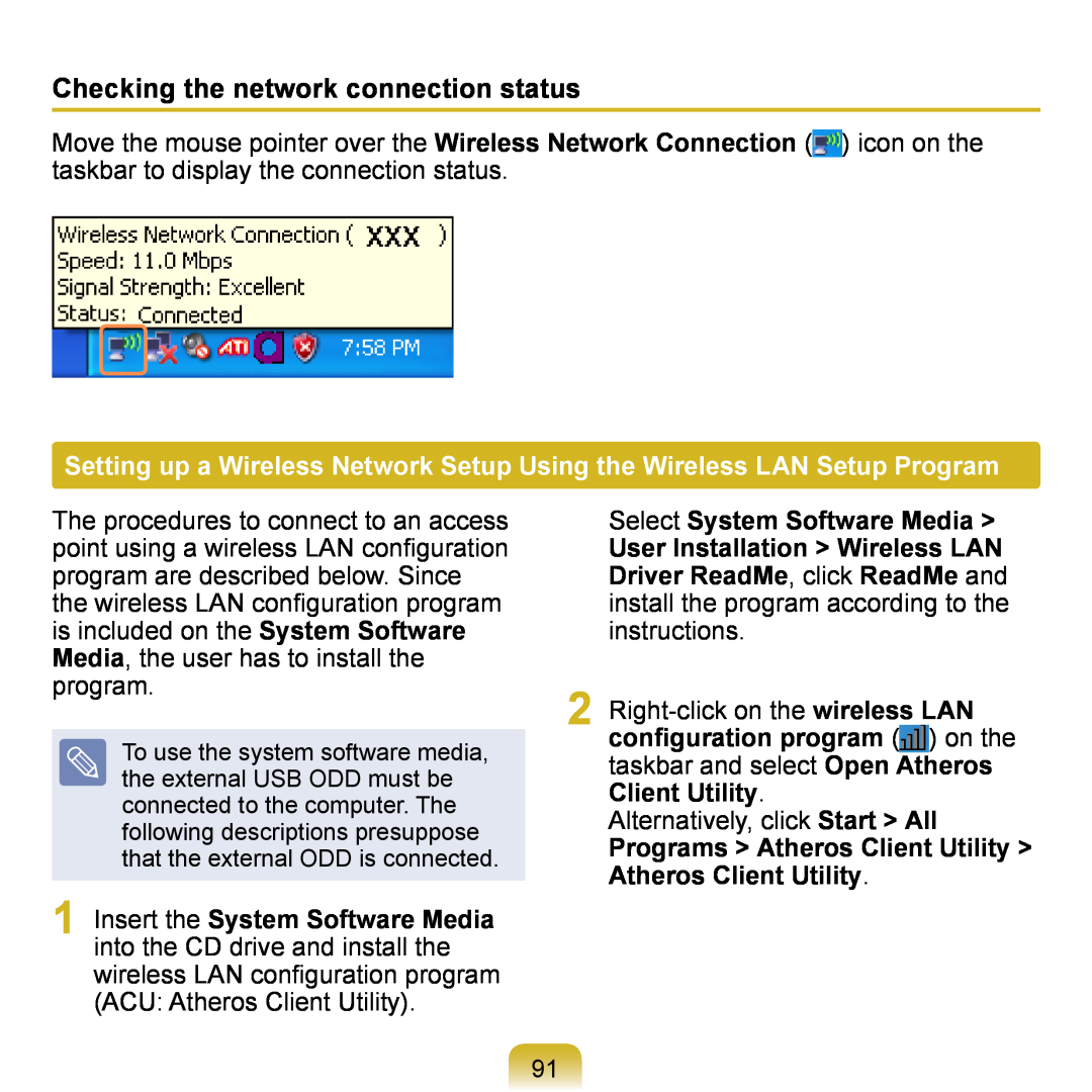 Samsung NP-Q1UA000/SEI, NP-Q1U/YM/SEG, NP-Q1U/001/SEG Checking the network connection status, Select System Software Media 