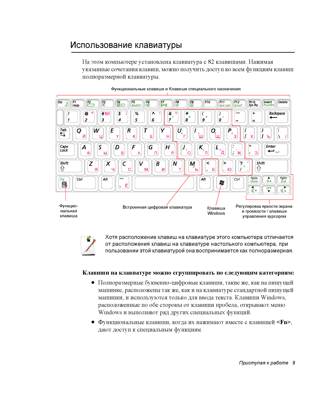 Samsung NP-Q30C002/SEK, NP-Q30C002/SER, NP-Q30CY01/SER, NP-Q30C001/SER, NP-Q30CY02/SER manual Использование клавиатуры 