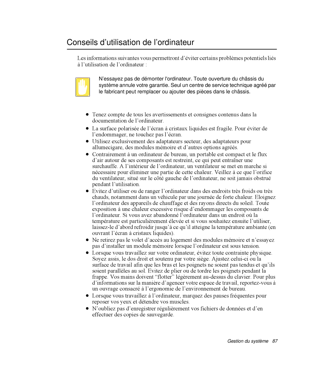 Samsung NP-Q30T003/SEF, NP-Q30T002/SEF, NP-Q30TY01/SEF, NP-Q30T001/SEF, NP-Q30CY00/SEF Conseils d’utilisation de l’ordinateur 