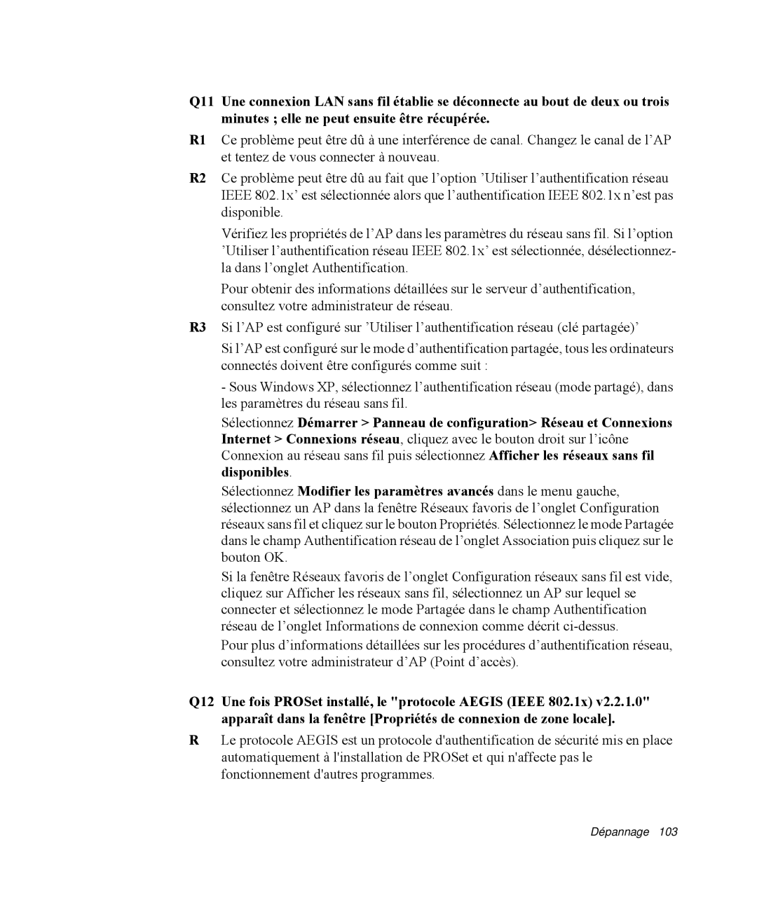 Samsung NP-Q30CY00/SEF, NP-Q30T002/SEF, NP-Q30TY01/SEF, NP-Q30T001/SEF, NP-Q30TY02/SEF, NP-Q30T003/SEF manual Dépannage 