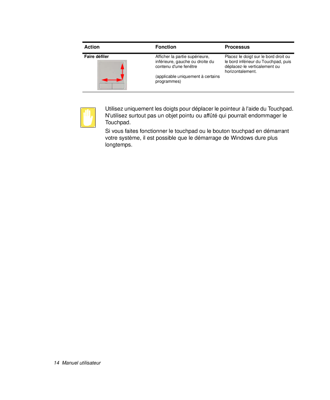 Samsung NP-Q30TY02/SEF, NP-Q30T002/SEF, NP-Q30TY01/SEF, NP-Q30T001/SEF, NP-Q30CY00/SEF, NP-Q30T003/SEF manual Action Fonction 