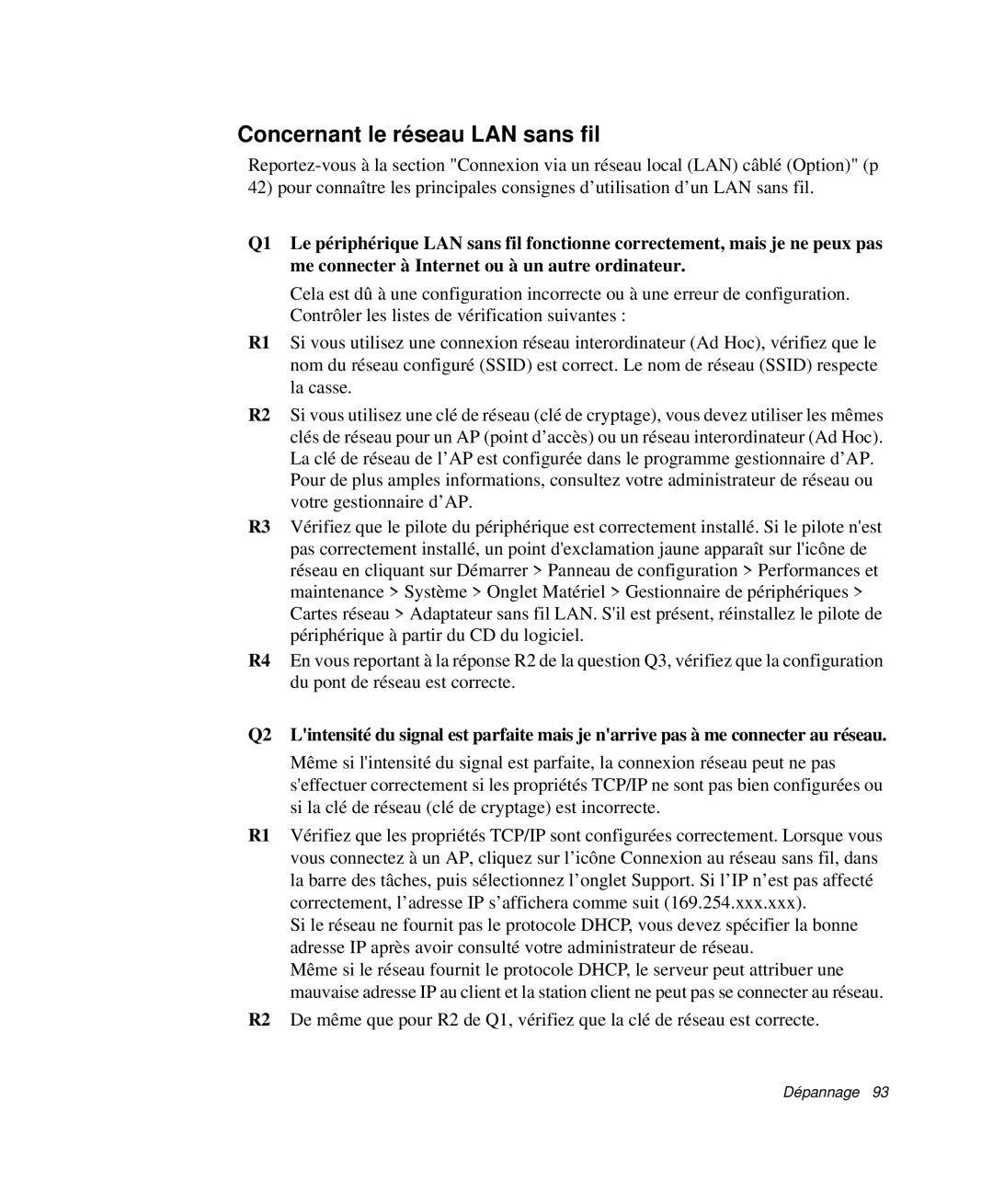 Samsung NP-Q30TY02/SEF, NP-Q30T002/SEF, NP-Q30TY01/SEF, NP-Q30T001/SEF, NP-Q30CY00/SEF manual Concernant le réseau LAN sans fil 