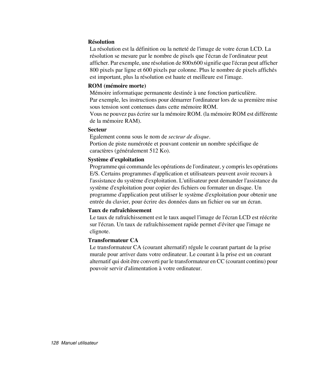 Samsung NP-Q30CY00/SEF manual Résolution, ROM mémoire morte, Secteur, Système dexploitation, Taux de rafraîchissement 