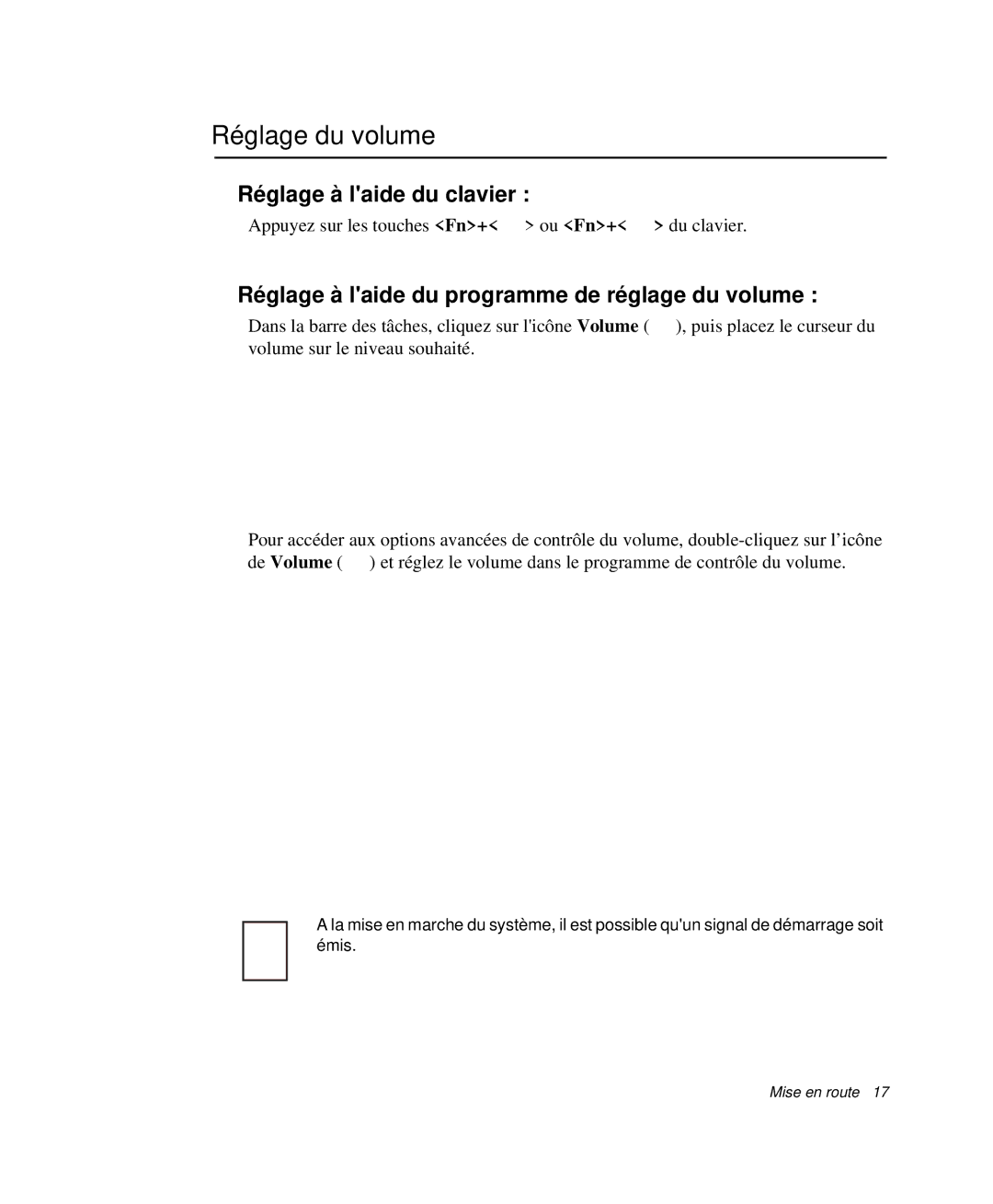 Samsung NP-Q30T002/SEF Réglage du volume, Réglage à laide du clavier, Réglage à laide du programme de réglage du volume 