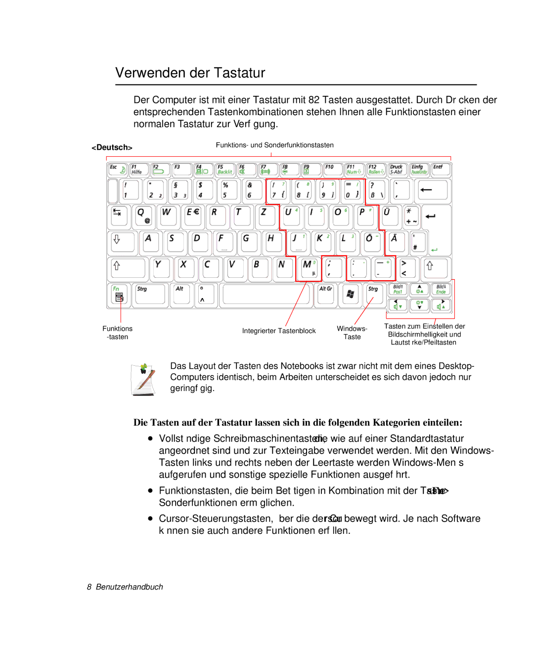 Samsung NP-Q30T007/SEG, NP-Q30T000/SEG, NP-Q30C004/SUK, NP-Q30TY02/SEG, NP-Q30CY00/SEG manual Verwenden der Tastatur, Deutsch 