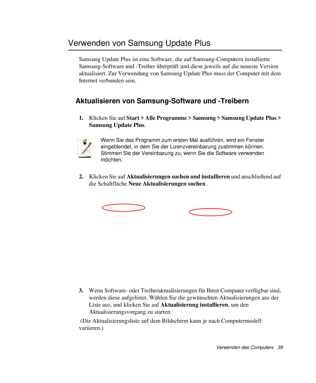 Samsung NP-Q30TY02/SEG, NP-Q30T007/SEG Verwenden von Samsung Update Plus, Aktualisieren von Samsung-Software und -Treibern 