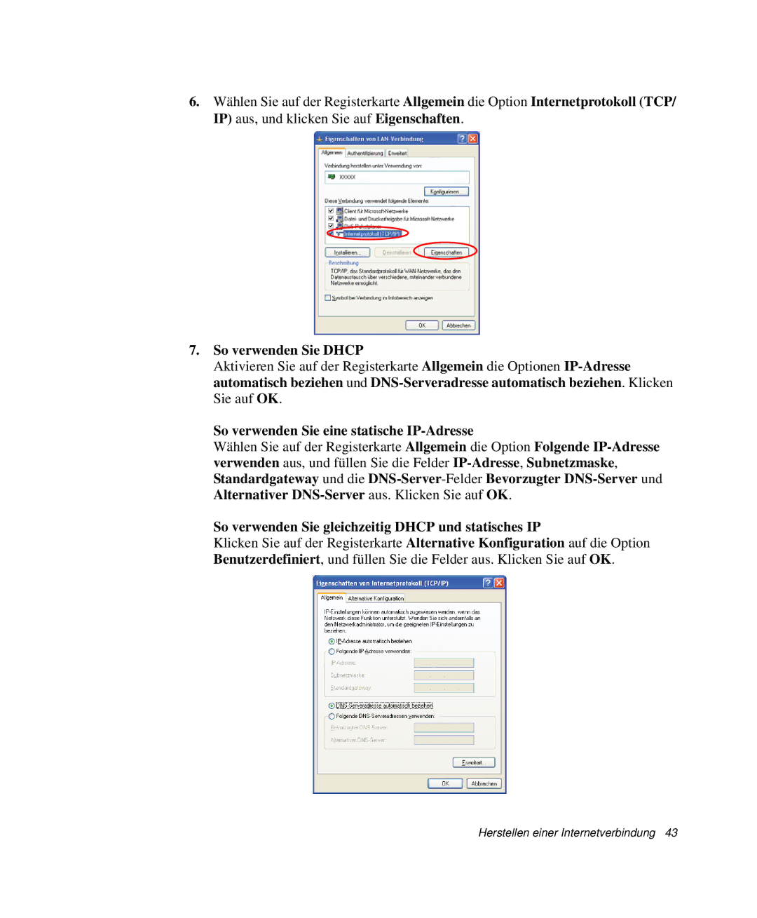 Samsung NP-Q30TY04/SEG, NP-Q30T007/SEG, NP-Q30T000/SEG So verwenden Sie Dhcp, So verwenden Sie eine statische IP-Adresse 