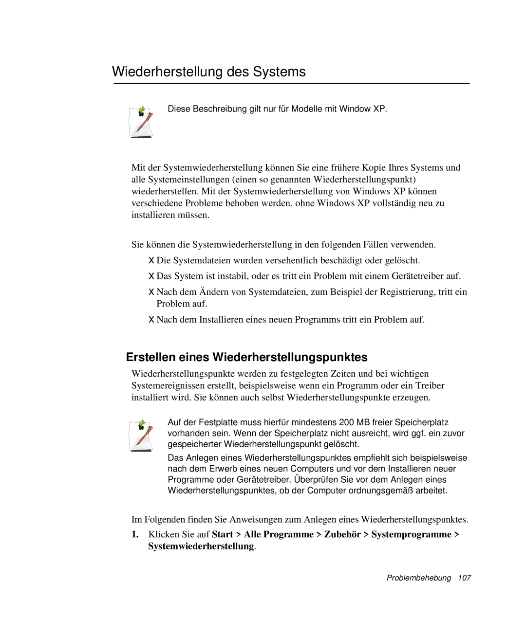 Samsung NP-Q30TY03/SEG, NP-Q30T007/SEG manual Wiederherstellung des Systems, Erstellen eines Wiederherstellungspunktes 