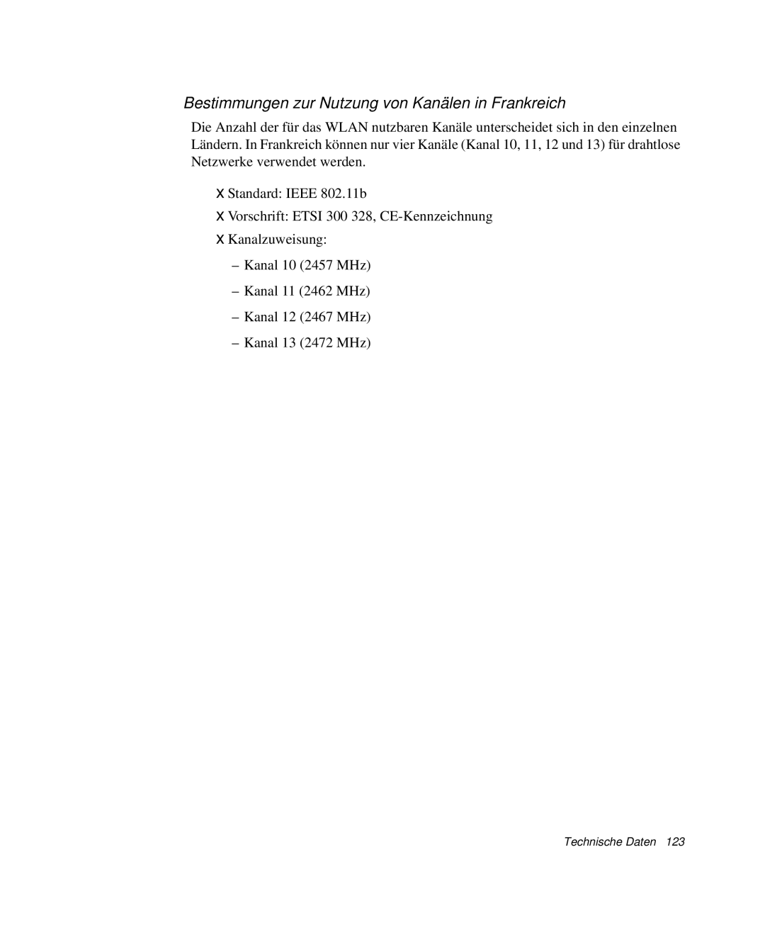 Samsung NP-Q30T003/SEG, NP-Q30T007/SEG, NP-Q30T000/SEG, NP-Q30C004/SUK Bestimmungen zur Nutzung von Kanälen in Frankreich 