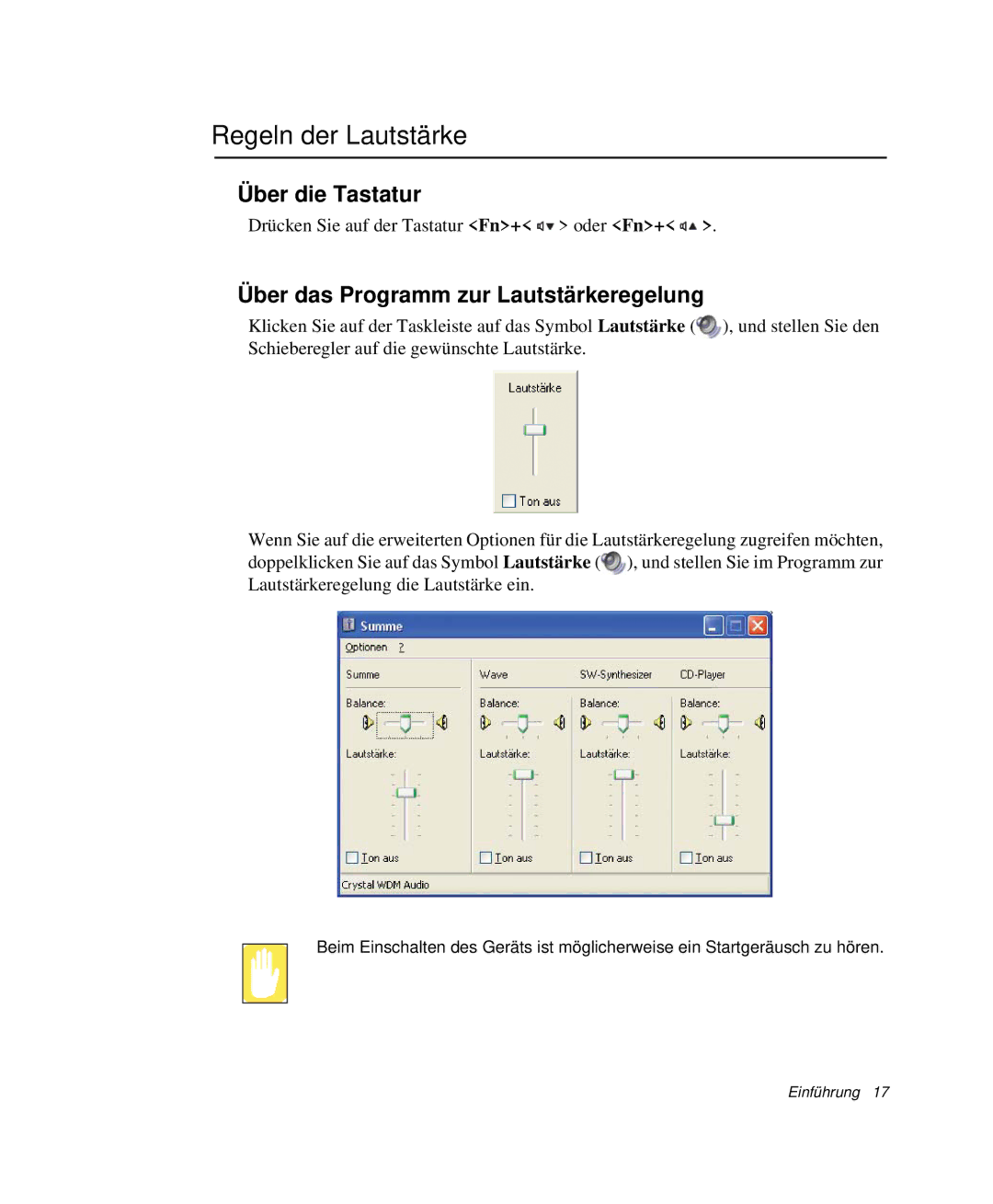 Samsung NP-Q30C004/SUK, NP-Q30T007/SEG Regeln der Lautstärke, Über die Tastatur, Über das Programm zur Lautstärkeregelung 