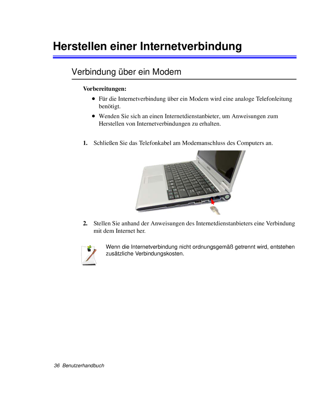 Samsung NP-Q30TY04/SEG, NP-Q30T007/SEG manual Herstellen einer Internetverbindung, Verbindung über ein Modem, Vorbereitungen 